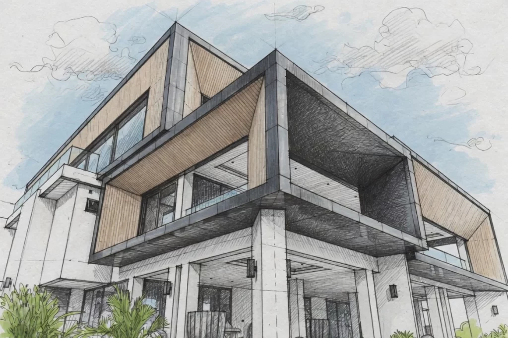 Modern contemporary home with a wooden and aluminium composite facade