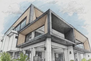 Modern contemporary home with a wooden and aluminium composite facade